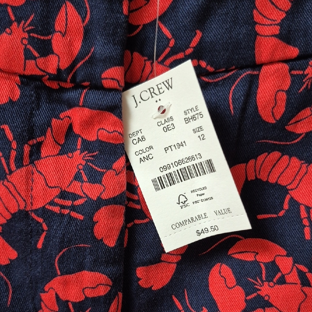 J. Crew 5 Inch Size 12 Lobster Print Women's Shorts, New With Tags - Picture 3 of 12